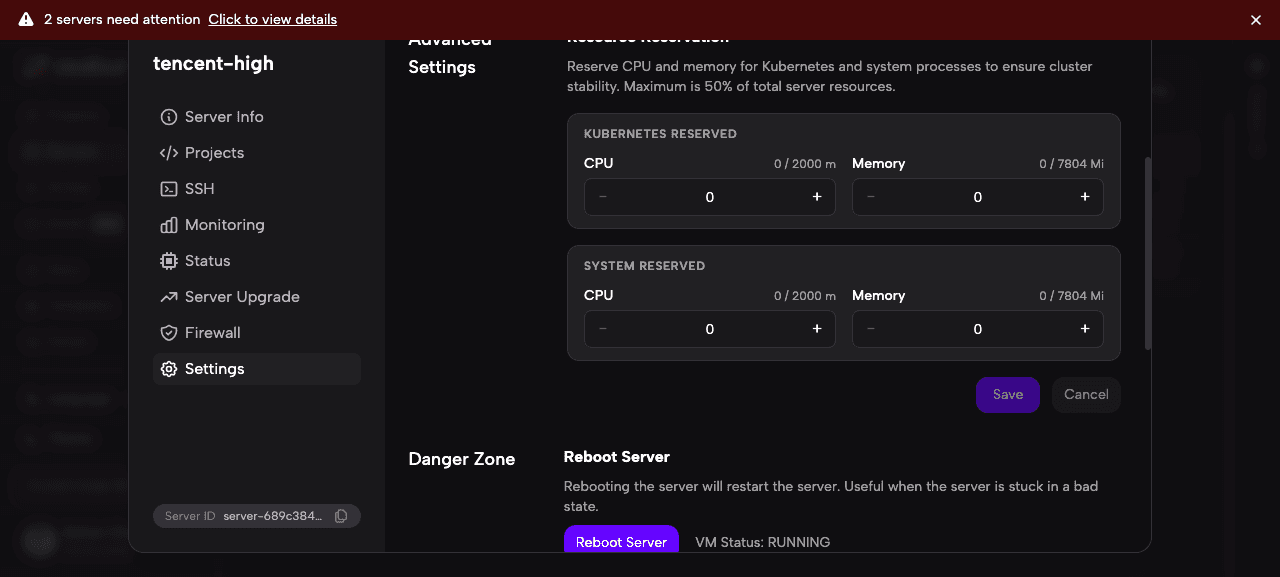 Configuración de Reserva de Recursos